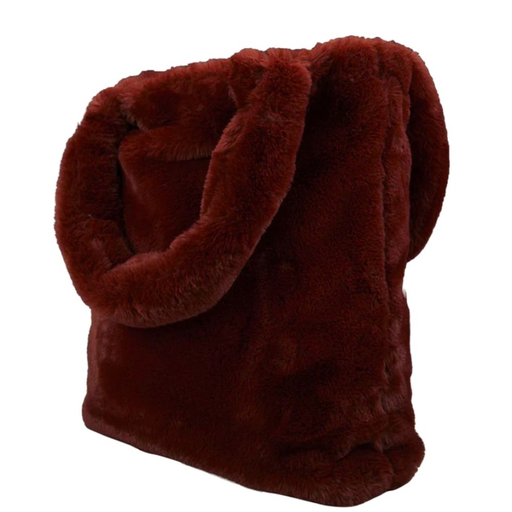 Plush Faux Fur Tote Bag in Deep Burgundy